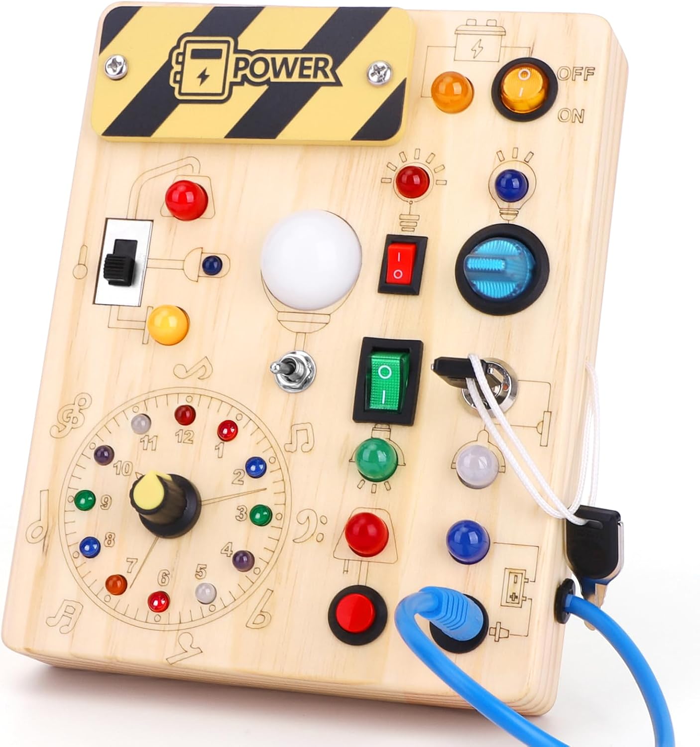 "Tablero sensorial con cremalleras, botones y pestillos para desarrollo motricidad fina"