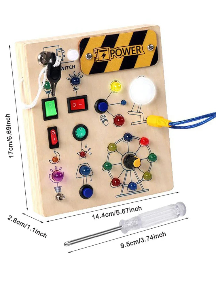 Tablero de Actividades Montessori de Madera | Busy Board con Luces LED e Interruptores | Juguete Sensorial Educativo